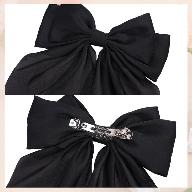 MRJ 4 Pcs Silky Satin Hair Bows Big Hair Ribbons for Women Large Hair Clips for Girls Hair Accessories Barrettes Metal Clips Bowknot Aesthetic - Image 3